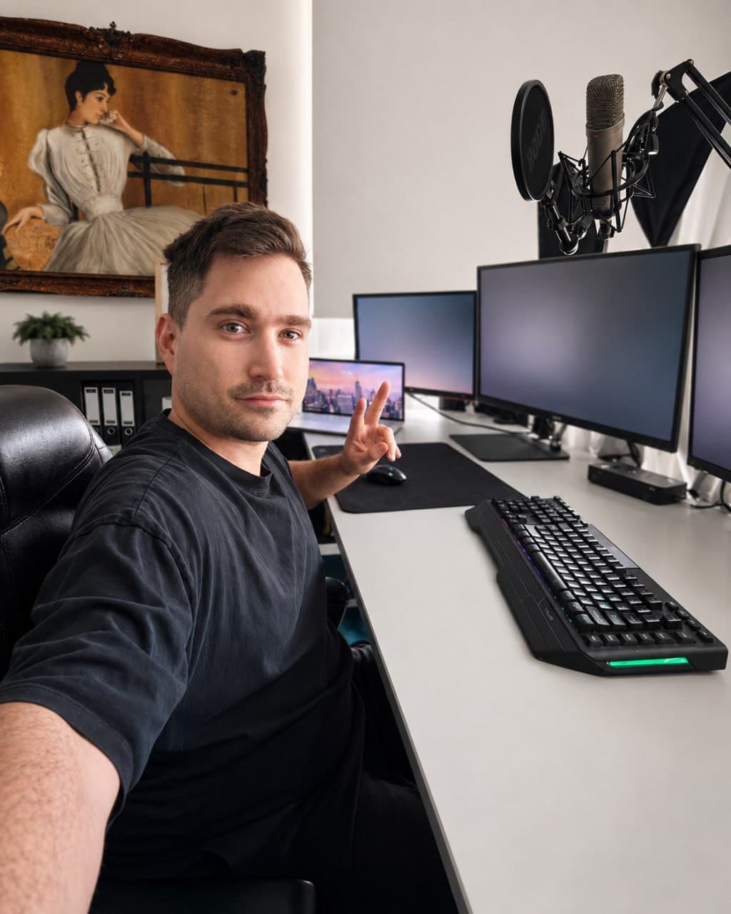 Jeff, la biroul lui de lucru.